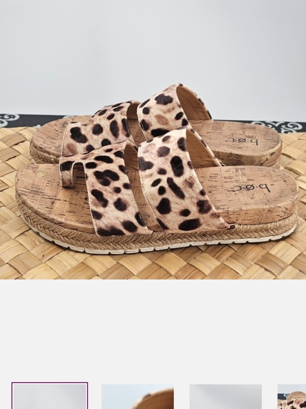 B.O.C. Leopard Print Cork Platform Slide Sandals - Tan/Black